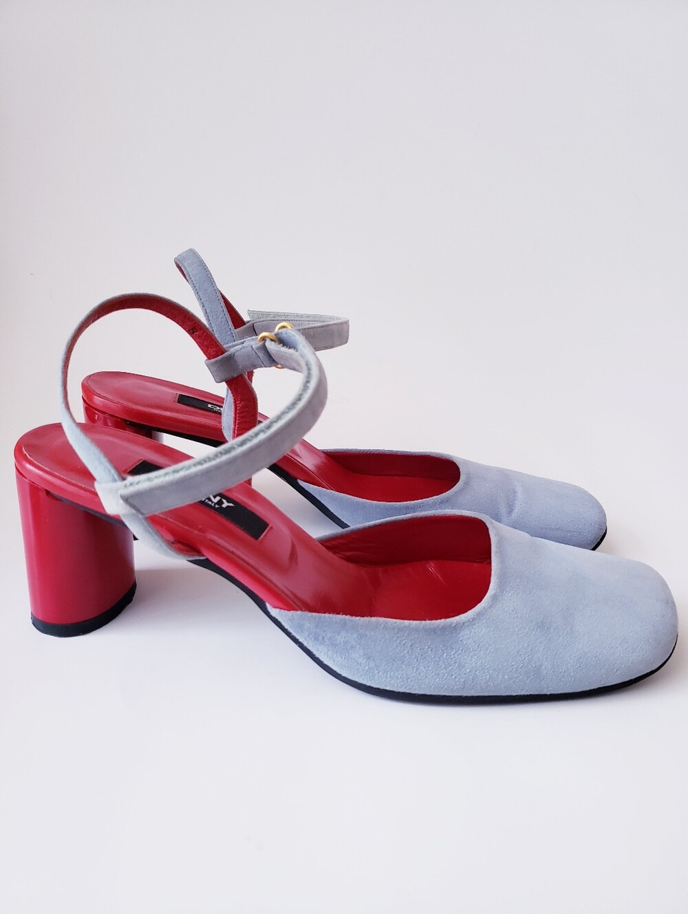Vintage DKNY light Blue Suede Ankle Strap Heels